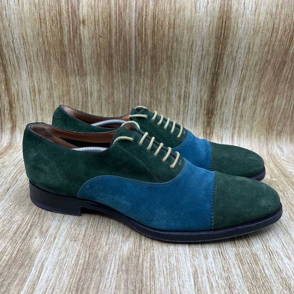 Gucci Oxford Shoes Men's Size 12 Green Blue Suede Cap Toe Goodyear Welted 12002